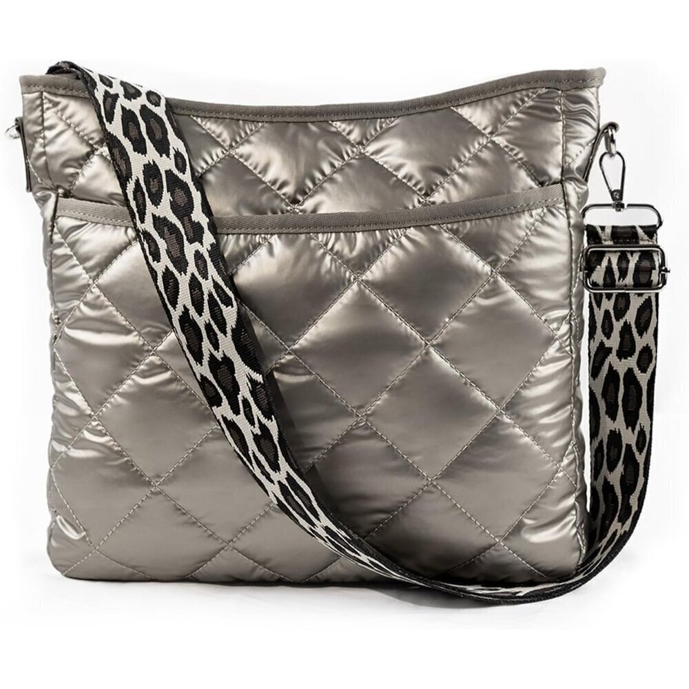 Quilted Crossbody Bag Cotton Puffed Shoulder Purse Wide Strap for Women